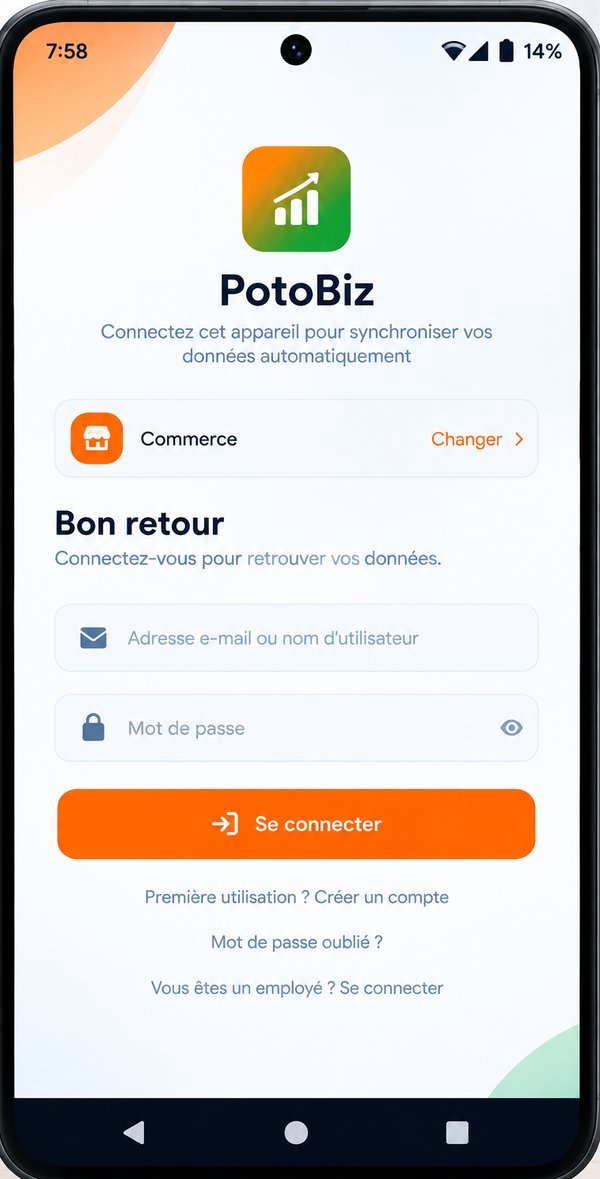 Ekran koneksyon PotoBiz sou Android